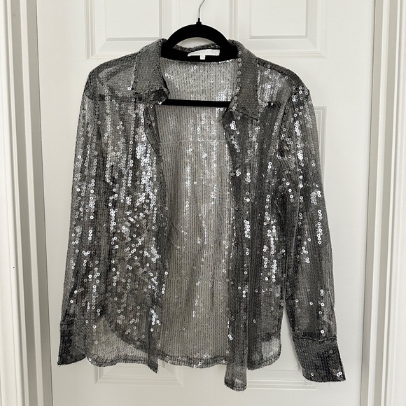 Revolve Wyatt Button Down Sequin top - Picture 2 of 3